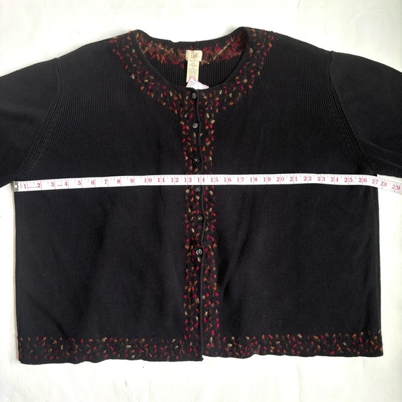J. Jill Cotton Wool Floral Embroidered Cardigan Sweater Button Front Black Sz 2X - Picture 15 of 17